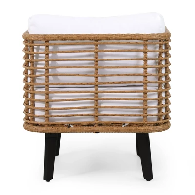Nic Outdoor Wicker Club Chair With Cushion - Light Brown/White - Christopher Knight Home 7 Nic Outdoor Wicker Club Chair With Cushion - Light Brown/White - Christopher Knight Home - Image 5