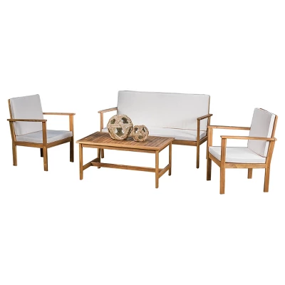 Luciano 4pc Acacia Wood Patio Chat Set With Cushions - Brown Patina - Christopher Knight Home 3 Luciano 4pc Acacia Wood Patio Chat Set With Cushions - Brown Patina - Christopher Knight Home