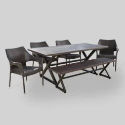 Outdoor Furniture Store 5 Isola 6pc Aluminum And Wicker Dining Set - Brown - Christopher Knight Home