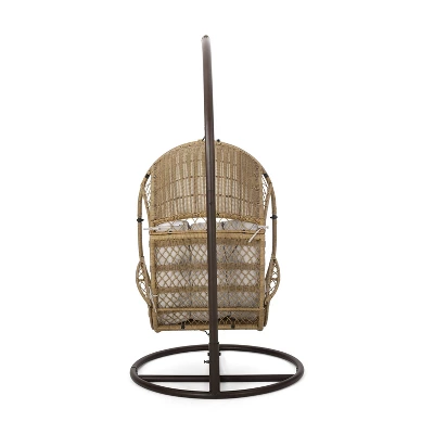 Malia Outdoor Wicker Hanging Chair With Stand Brown/Beige - Christopher Knight Home 2 Malia Outdoor Wicker Hanging Chair With Stand Brown/Beige - Christopher Knight Home