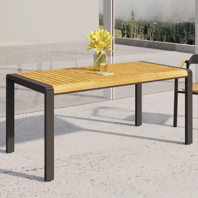 Holt Rectangular Outdoor Acacia Wood Dining Table Teak/Black - Christopher Knight Home 4 Holt Rectangular Outdoor Acacia Wood Dining Table Teak/Black - Christopher Knight Home - Image 2