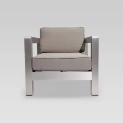 Aviara 5pc Aluminum Chat Set With Fire Pit - Silver/Khaki And Light Gray - Christopher Knight Home -Outdoor Furniture Store GUEST 1278436c 69a6 4390 b84f a77e7c6ed86b