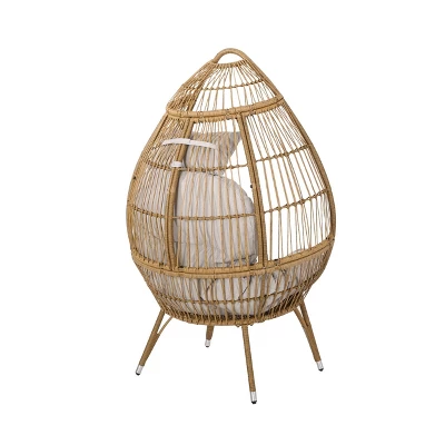 Serina Outdoor Wicker Teardrop Chair With Cushion - Beige/Light Brown - Christopher Knight Home 4 Serina Outdoor Wicker Teardrop Chair With Cushion - Beige/Light Brown - Christopher Knight Home - Image 2