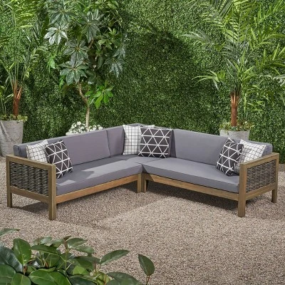 Linwood 3pc Wood And Wicker Sectional Sofa Set - Christopher Knight Home 9 Linwood 3pc Wood And Wicker Sectional Sofa Set - Christopher Knight Home - Image 7