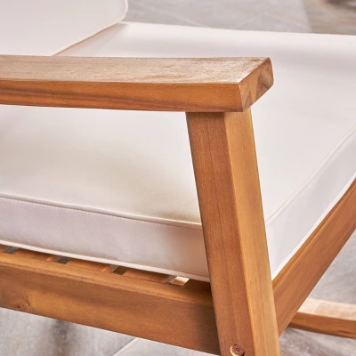 Candel Acacia Wood Rocking Patio Chair Teak / Cream - Christopher Knight Home 4 Candel Acacia Wood Rocking Patio Chair Teak / Cream - Christopher Knight Home - Image 2