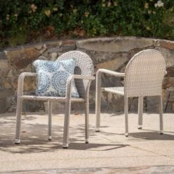 Aurora 2pk Wicker Armed Stacking Chairs - Chateau Gray - Christopher Knight Home