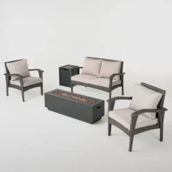 Kahala 5pc Wicker Chat Set With Fire Table - Christopher Knight Home -Outdoor Furniture Store GUEST 19605912 f054 477b bce0 575f172ad950