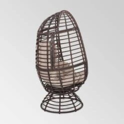Pitner Wicker Swivel Egg Chair - Dark Brown/Beige - Christopher Knight Home -Outdoor Furniture Store GUEST 1c2828fc a58b 400a 837d 96dd429ae1a3