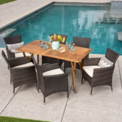 Bennett 7pc Acacia Wood And Wicker Dining Set - Christopher Knight Home -Outdoor Furniture Store GUEST 1c7bd47e ff55 4eaf 8afa 3b3bec8eb528