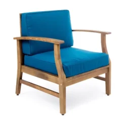 Perla 2pk Acacia Wood Club Chairs - Teak/Blue - Christopher Knight Home -Outdoor Furniture Store GUEST 1db82129 6723 4c0d b277 bf00237032ae
