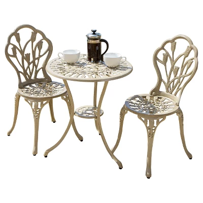 Nassau 3pc Cast Aluminum Patio Bistro Set - Sand - Christopher Knight Home 3 Nassau 3pc Cast Aluminum Patio Bistro Set - Sand - Christopher Knight Home