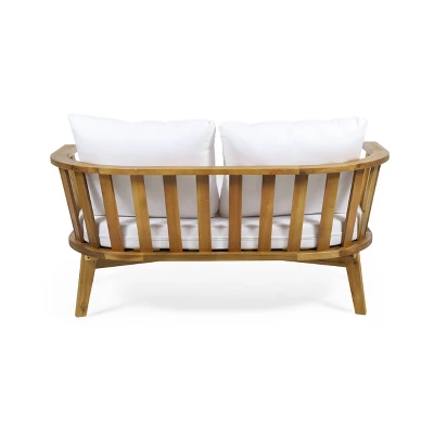 Solano Outdoor Wooden Loveseat With Cushions - White/Teak - Christopher Knight Home 7 Solano Outdoor Wooden Loveseat With Cushions - White/Teak - Christopher Knight Home - Image 5