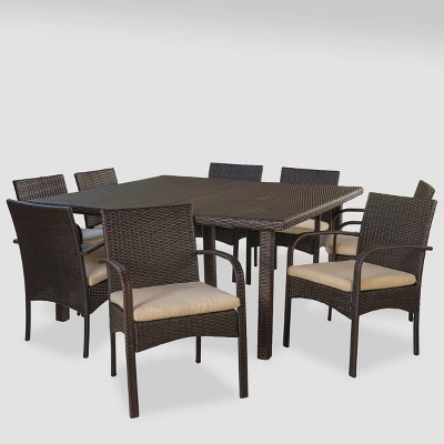 Chadney 9pc Wicker Dining Set - Brown/Cream - Christopher Knight Home 3 Chadney 9pc Wicker Dining Set - Brown/Cream - Christopher Knight Home