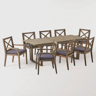Belasera 9pc Acacia Wood Expandable Dining Set Gray - Christopher Knight Home 3 Belasera 9pc Acacia Wood Expandable Dining Set Gray - Christopher Knight Home