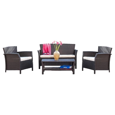 Santa Lucia 4pc PE Wicker Patio Conversation Set - Brown - Christopher Knight Home 3 Santa Lucia 4pc PE Wicker Patio Conversation Set - Brown - Christopher Knight Home
