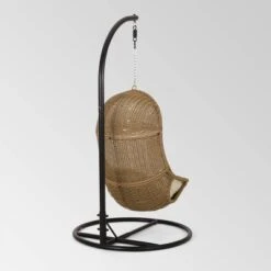 Ripley Outdoor Wicker Hanging Chair With Stand - Light Brown/Beige - Christopher Knight Home -Outdoor Furniture Store GUEST 2c0de9f9 f8fa 4ad0 9ef7 673c04d530bc