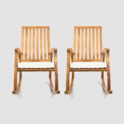 Cayo 2pk Acacia Wood Rocking Chair - Natural/Cream - Christopher Knight Home