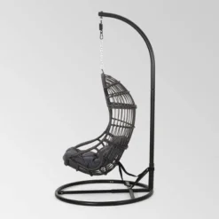 Crumpton Outdoor Wicker Hanging Chair With Stand - Gray/Dark Gray - Christopher Knight Home -Outdoor Furniture Store GUEST 2f8851e8 93d0 46af 940a a6c3d6085eb7
