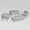 Aviara 5pc Aluminum Chat Set With Fire Pit - Silver/Khaki And Light Gray - Christopher Knight Home -Outdoor Furniture Store GUEST 2f9ffa2c 8e55 4b12 b386 45f7442ce5cb
