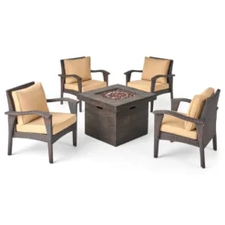Keana 5pc Faux Rattan Club Chair & Fire Pit Chat Set - Christopher Knight Home -Outdoor Furniture Store GUEST 3085d097 9d87 40f2 9ed7 b9f2c98d20bc