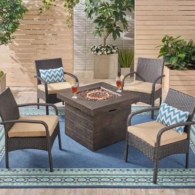 Christopher Knight Home Cordoba 5pc Iron Outdoor Patio Fire Pit Furniture Set 3 Christopher Knight Home Cordoba 5pc Iron Outdoor Patio Fire Pit Furniture Set
