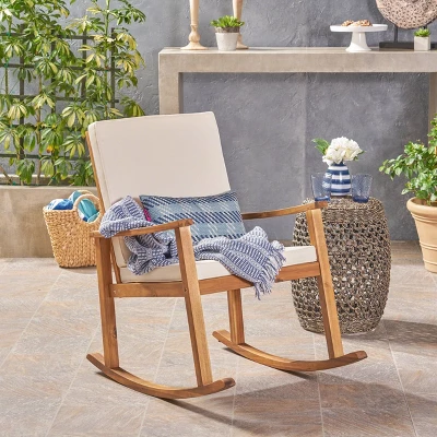 Candel Acacia Wood Rocking Patio Chair Teak / Cream - Christopher Knight Home 3 Candel Acacia Wood Rocking Patio Chair Teak / Cream - Christopher Knight Home