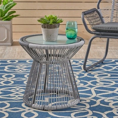 Milan Faux Rattan Side Table - Gray/White - Christopher Knight Home 3 Milan Faux Rattan Side Table - Gray/White - Christopher Knight Home