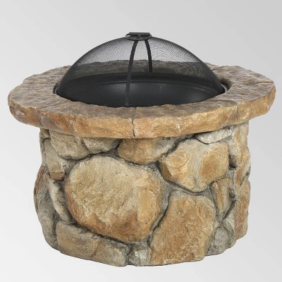 Clarendon 5pc Acacia Wood Club Chairs And Fire Pit Set - Teak/White/Natural Stone - Christopher Knight Home 6 Clarendon 5pc Acacia Wood Club Chairs And Fire Pit Set - Teak/White/Natural Stone - Christopher Knight Home - Image 4