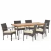 Clayton 7pc Acacia Wood & Iron Dining Set - Teak/Brown/Cream - Christopher Knight Home -Outdoor Furniture Store GUEST 38a6dfc2 fe7b 48d5 ab2a ed562c5f2227