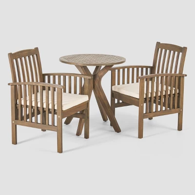 Casa 3pc Acacia X Leg Bistro Dining Set Gray/Cream - Christopher Knight Home 3 Casa 3pc Acacia X Leg Bistro Dining Set Gray/Cream - Christopher Knight Home