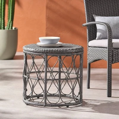 Bruce Outdoor Round Wicker Side Table Gray - Christopher Knight Home 4 Bruce Outdoor Round Wicker Side Table Gray - Christopher Knight Home - Image 2