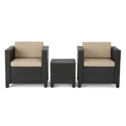 Puerta 3pc Wicker Club Chair Set - Dark Brown - Christopher Knight Home