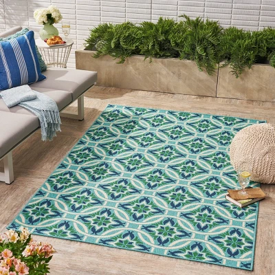 Jada Geometric Outdoor Rug Blue/Green - Christopher Knight Home 4 Jada Geometric Outdoor Rug Blue/Green - Christopher Knight Home - Image 2