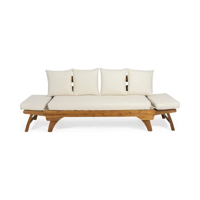 Serene Outdoor Acacia Wood Expandable Daybed With Cushions - Teak/Beige/Khaki - Christopher Knight Home 4 Serene Outdoor Acacia Wood Expandable Daybed With Cushions - Teak/Beige/Khaki - Christopher Knight Home - Image 2