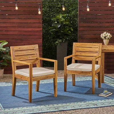 Nestor 2pk Acacia Wood Dining Chairs - Natural/Cream - Christopher Knight Home 3 Nestor 2pk Acacia Wood Dining Chairs - Natural/Cream - Christopher Knight Home