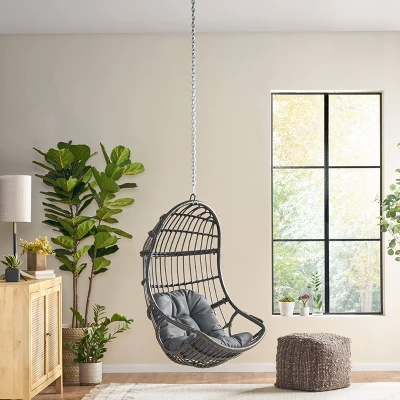 Richards Outdoor/Indoor Wicker Hanging Chair With 8 Foot Chain (No Stand) - Gray/Dark Gray - Christopher Knight Home 7 Richards Outdoor/Indoor Wicker Hanging Chair With 8 Foot Chain (No Stand) - Gray/Dark Gray - Christopher Knight Home - Image 5