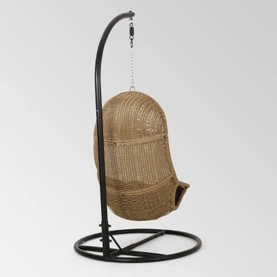 Ripley Outdoor Wicker Hanging Chair With Stand - Light Brown/Dark Gray - Christopher Knight Home 9 Ripley Outdoor Wicker Hanging Chair With Stand - Light Brown/Dark Gray - Christopher Knight Home - Image 7