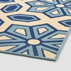 8' X 11' Tegan Geometric Outdoor Rug Ivory/Blue - Christopher Knight Home