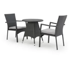 Outdoor Furniture Store 3 Georgina 3pc Wicker Patio Bistro Set With Cushions - Gray - Christopher Knight Home