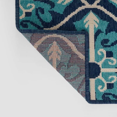 5'3" X 7' Morocco Trellis Outdoor Rug Ivory/Blue - Christopher Knight Home 5 5'3" X 7' Morocco Trellis Outdoor Rug Ivory/Blue - Christopher Knight Home - Image 3