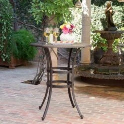 Alfresco Round Cast Aluminum Patio Bar Table - Bronze - Christopher Knight Home