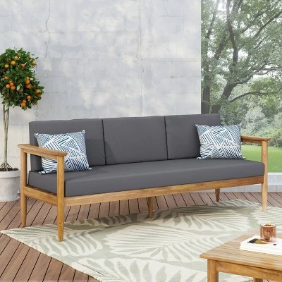 Magnolia Patio Acacia Wood 3 Seater Sofa - Teak/Dark Gray - Christopher Knight Home 3 Magnolia Patio Acacia Wood 3 Seater Sofa - Teak/Dark Gray - Christopher Knight Home