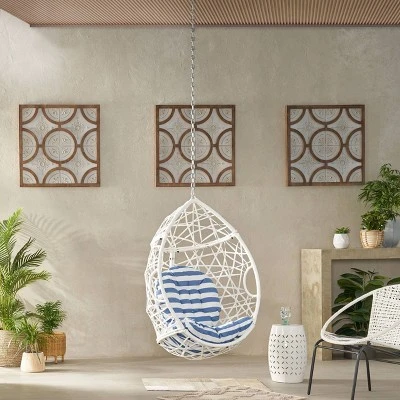 Los Alamitos Indoor/Outdoor Wicker Hanging Chair With 8' Chain - White/Blue - Christopher Knight Home 3 Los Alamitos Indoor/Outdoor Wicker Hanging Chair With 8' Chain - White/Blue - Christopher Knight Home