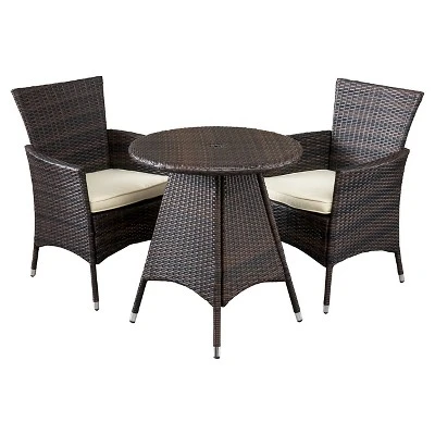 Melissa 3-piece Wicker Patio Bistro Set With Cushions - Brown - Christopher Knight Home 3 Melissa 3-piece Wicker Patio Bistro Set With Cushions - Brown - Christopher Knight Home