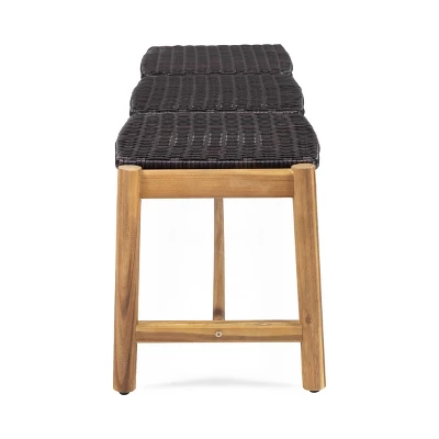 Cambria Outdoor 3 Seater Wicker Bench - Teak/Brown - Christopher Knight Home 4 Cambria Outdoor 3 Seater Wicker Bench - Teak/Brown - Christopher Knight Home - Image 2