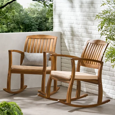 Selma 2pk Acacia Wood Rocking Chair - Teak/White - Christopher Knight Home 3 Selma 2pk Acacia Wood Rocking Chair - Teak/White - Christopher Knight Home