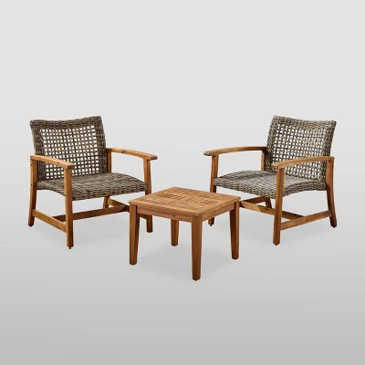 3pc Hampton Wood And Wicker Patio Set - Christopher Knight Home 3 3pc Hampton Wood And Wicker Patio Set - Christopher Knight Home