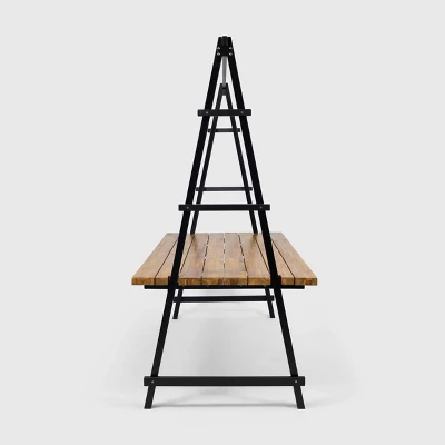 Huckleberry Rectangle Acacia Wood Patio Dining Table With Iron Plant Hanger Teak/Black - Christopher Knight Home 4 Huckleberry Rectangle Acacia Wood Patio Dining Table With Iron Plant Hanger Teak/Black - Christopher Knight Home - Image 2