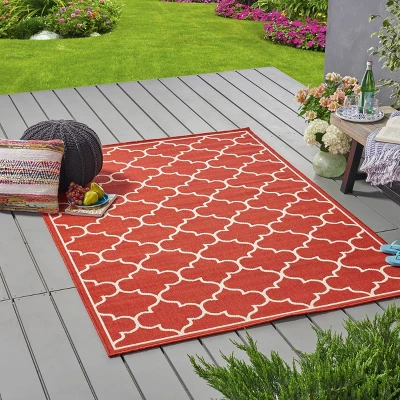 Thornhill Geometric Outdoor Rug Red/Ivory - Christopher Knight Home 4 Thornhill Geometric Outdoor Rug Red/Ivory - Christopher Knight Home - Image 2