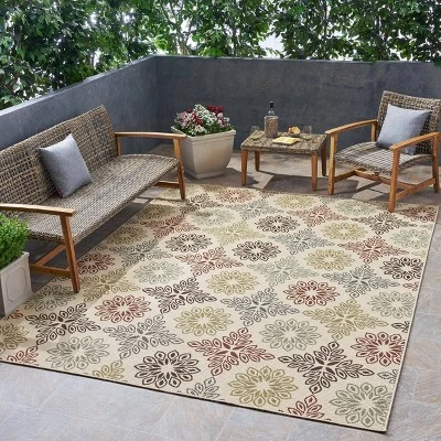 7'10" X 10' Degarmo Medallion Outdoor Rug Ivory - Christopher Knight Home 4 7'10" X 10' Degarmo Medallion Outdoor Rug Ivory - Christopher Knight Home - Image 2